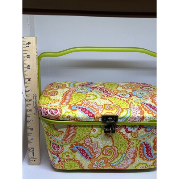 Vintage Multicolor Paisley Fabric Sewing Basket Lockable Lid Retro Craft Storage - Picture 5 of 6